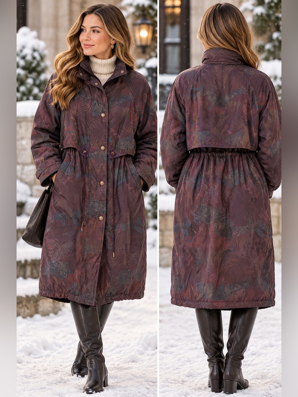 Forecaster of Boston Vintage Long Insulated Coat Medium Petite Plum Abstract